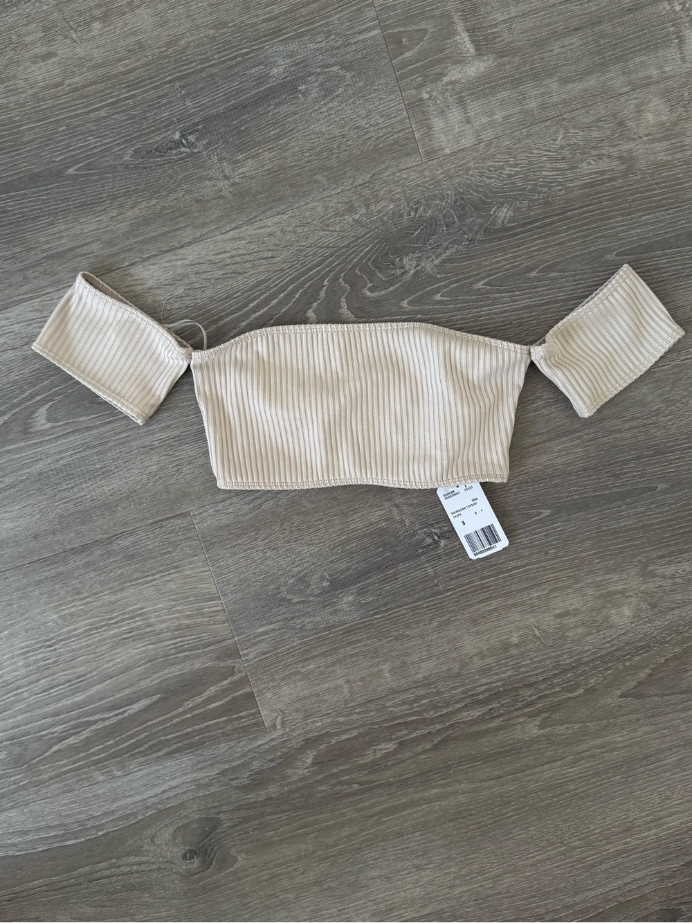 Forever 21 Beige Ribbed Off-Shoulder Bikini Top